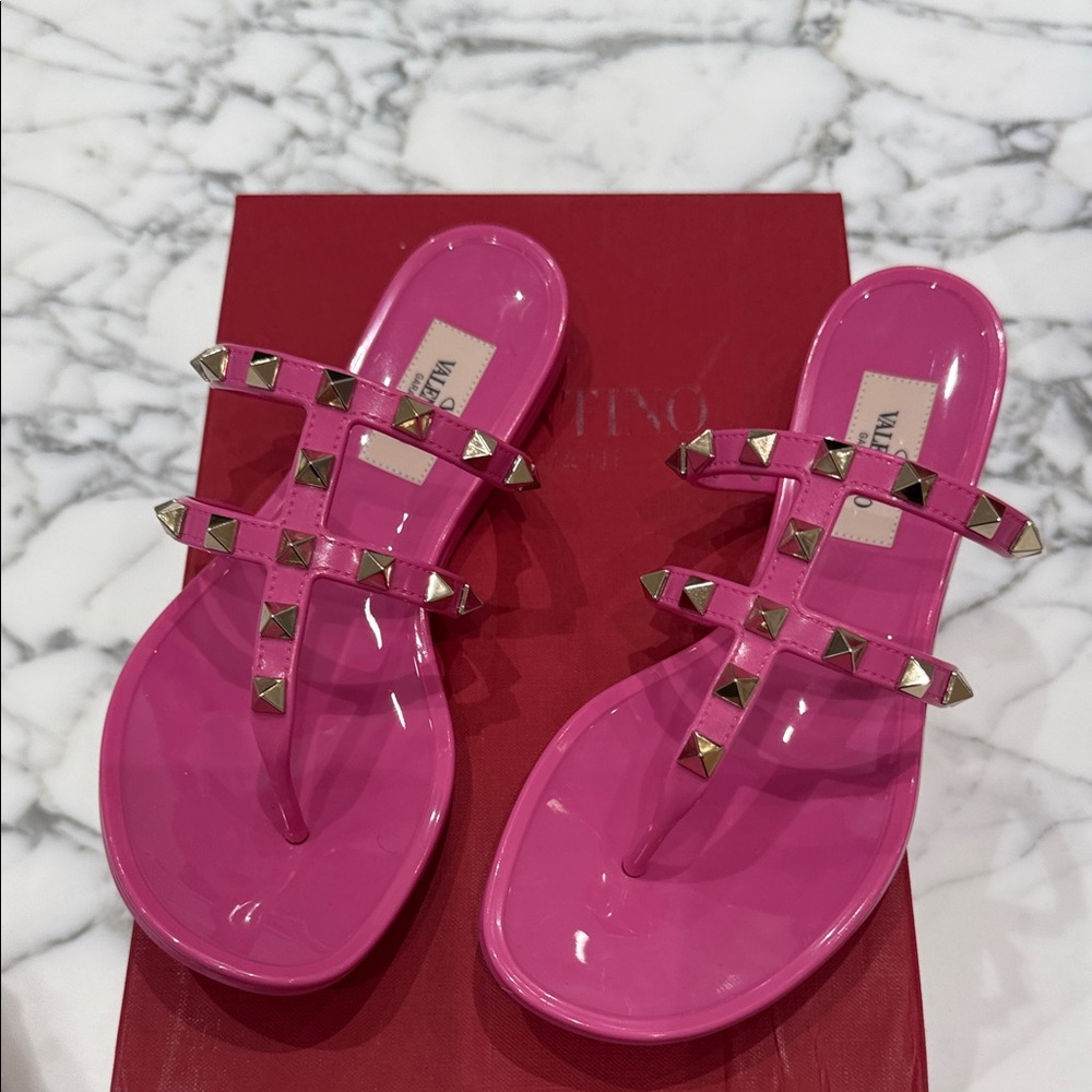 Valentino Pink Jelly Rockstud Thong Sandals
